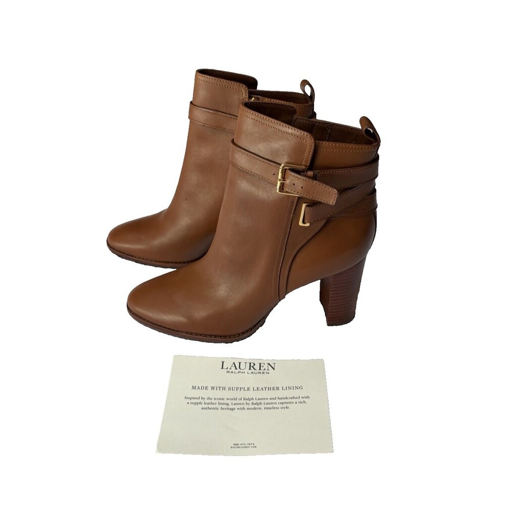 Lauren Ralph Lauren Madisyn Boot Size 11B Burnished Leather Zip & Ankle Strap